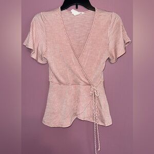 Caution To The Wind Pink Flutter Sleeve Wrap Blouse